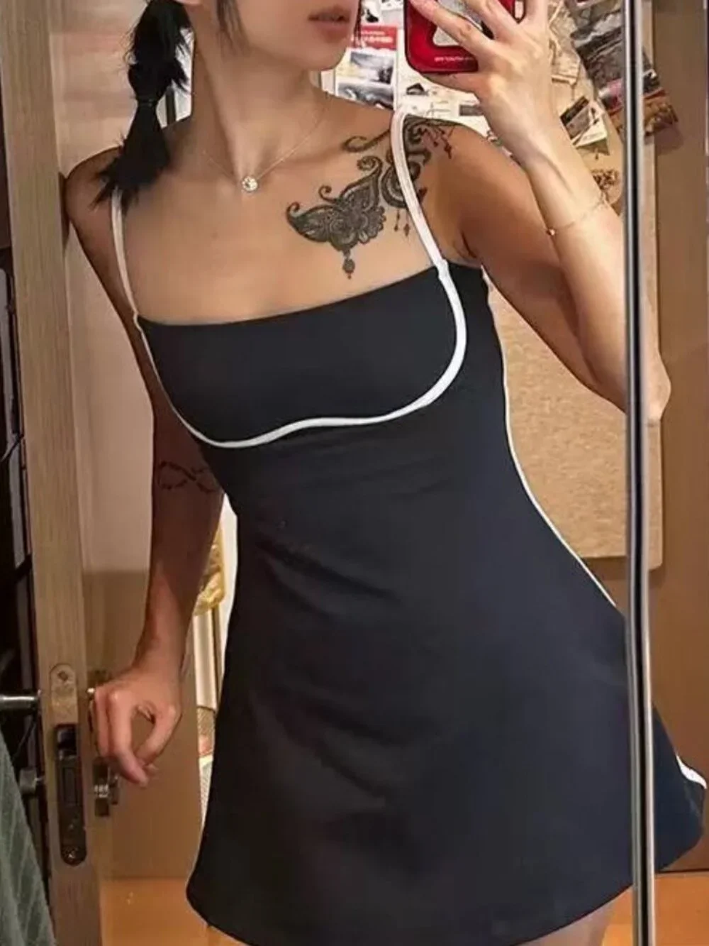 📸 ALO Yoga Printed Streamlined Sports Dress Black and White Color Block NWT🖤